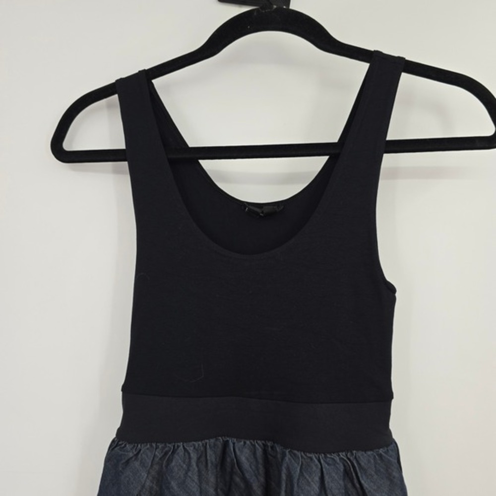 Theory Womens P/S Tiered Denim Look Fit & Flare Dress Black Blue Sleeveless - Picture 3 of 10